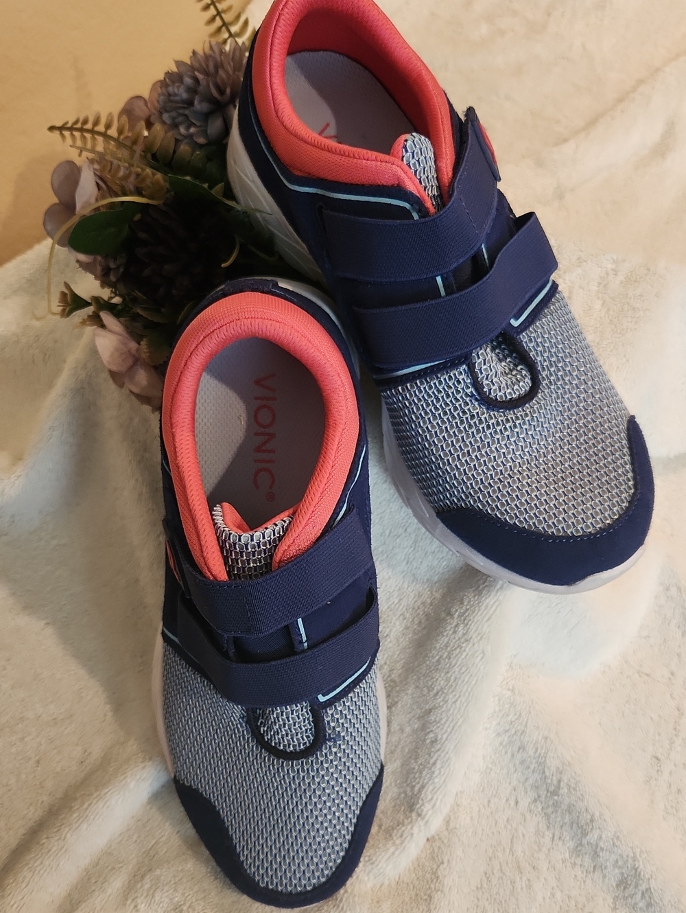 Vionic Navy and Coral Hook-and-Loop Athletic Sneaker